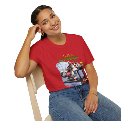 No Pain No Snack t-shirt, cat with food graphic illustration, red