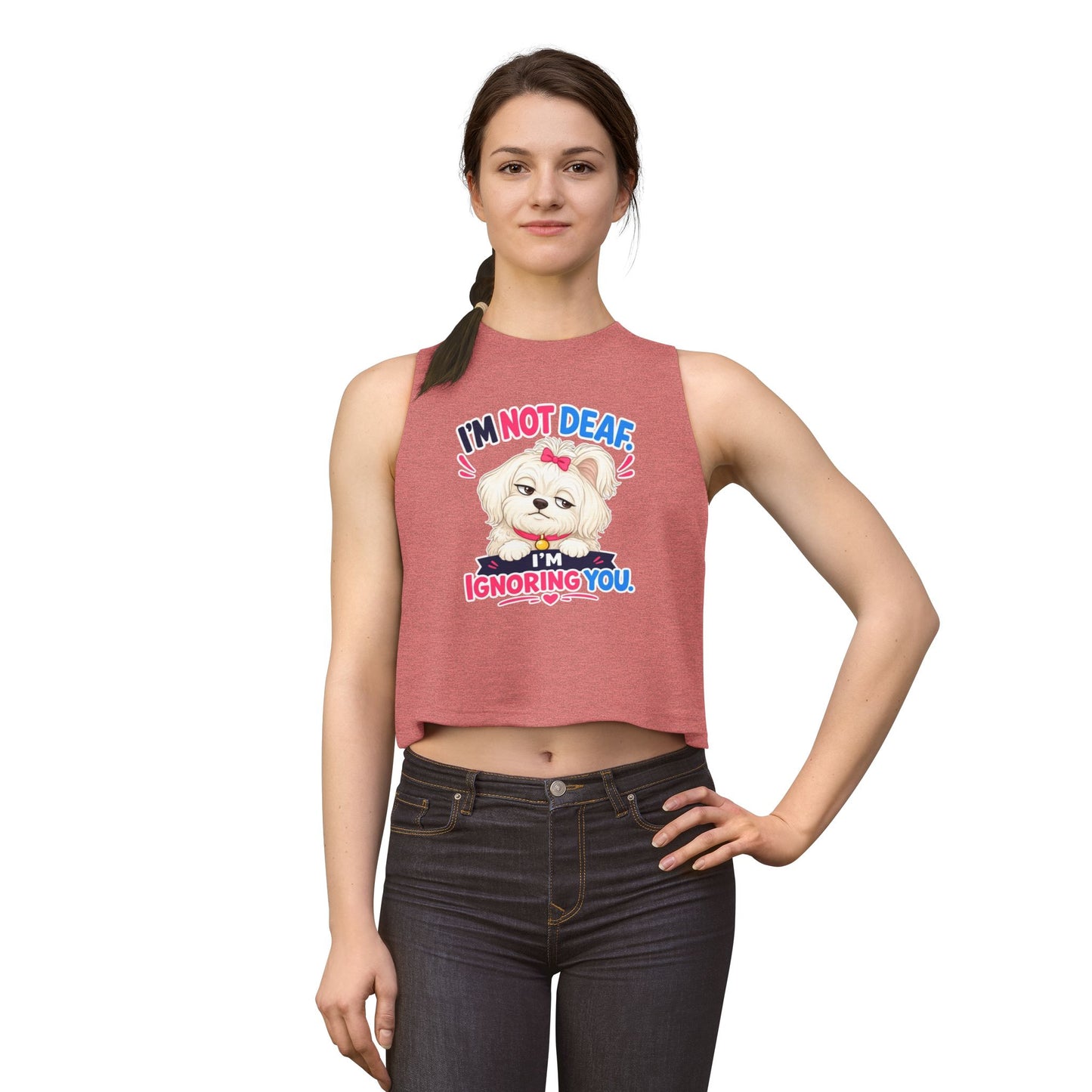 I’m Not Deaf I’m Ignoring You tank top, adorable dog with bow attitude design, heather mauve