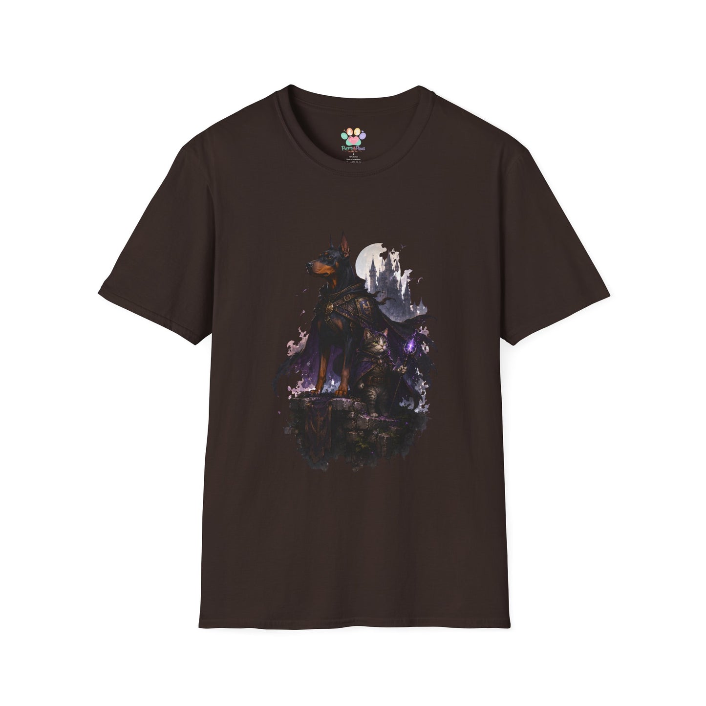 Doberman & Cat Guardian Gothic Castle T-Shirt