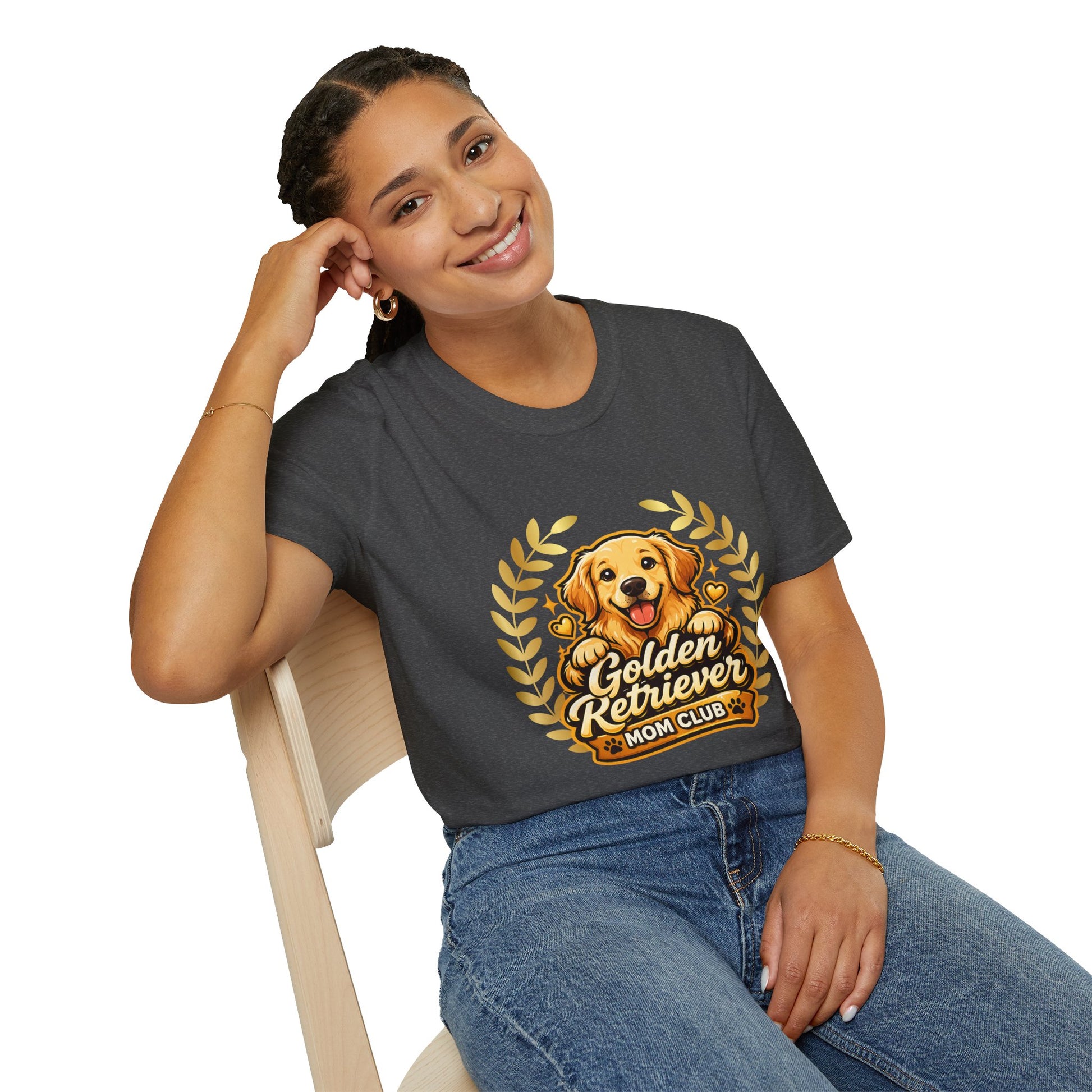 Golden Retriever Mom Club t-shirt, cute golden retriever illustration, dark heather gray