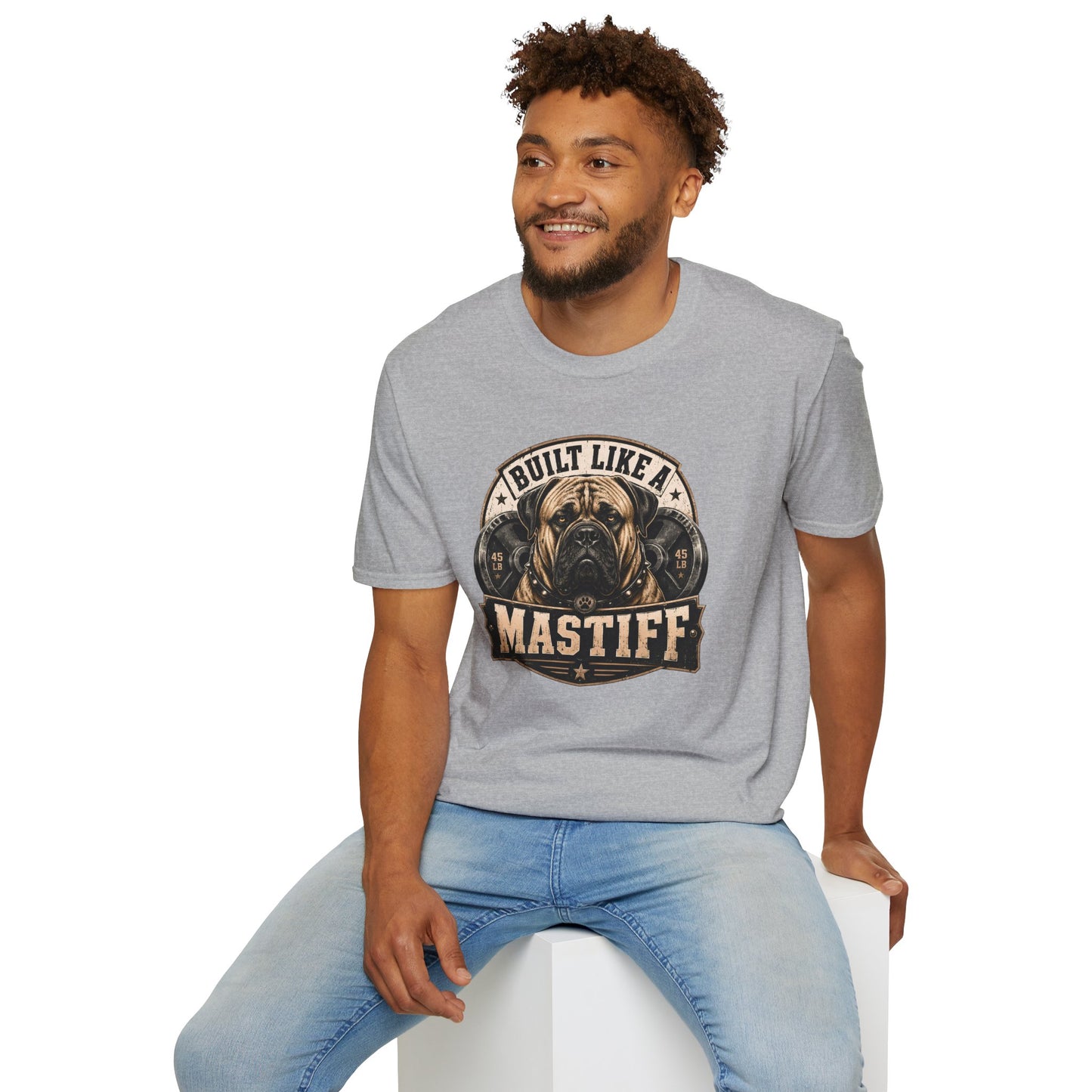 Built Like A Mastiff t-shirt, strong Mastiff fitness inspired graphic design, sport grey