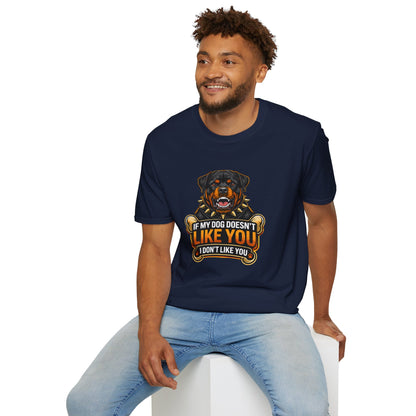 If My Dog Doesn’t Like You shirt, Rottweiler graphic design, humorous dog owner tee, navy