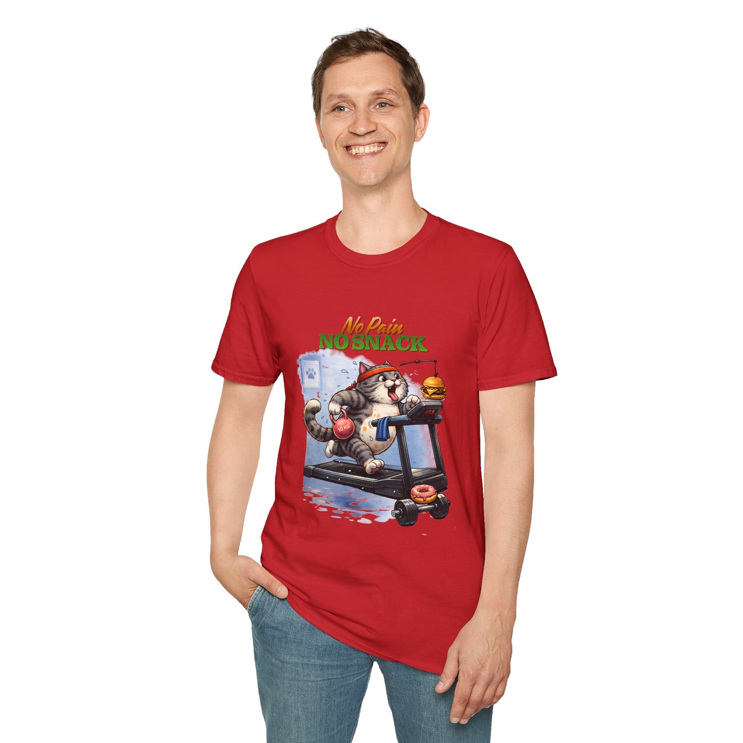No Pain No Snack t-shirt, cat with food graphic illustration, red