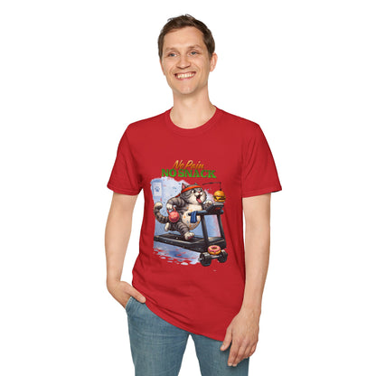 No Pain No Snack t-shirt, cat with food graphic illustration, red