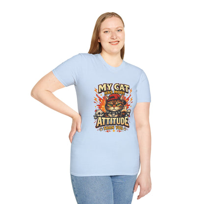 Cute funny cat t-shirt, sarcastic quote, cartoon cat graphic, light blue