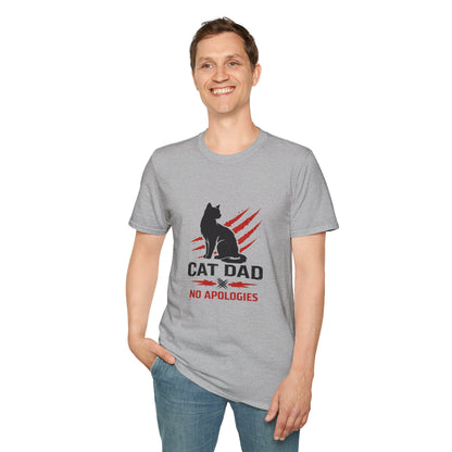 Cat Dad No Apologies t-shirt, minimalist black cat silhouette illustration, sport grey