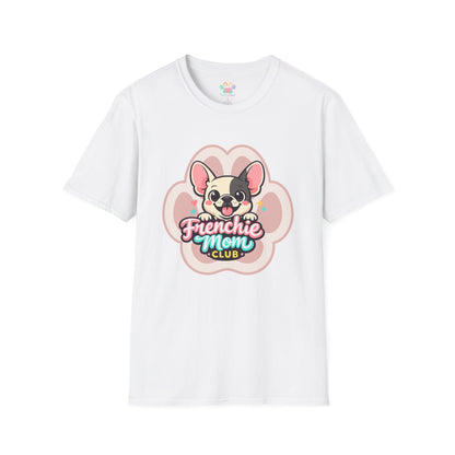 Frenchie mom t-shirt, cute French bulldog graphic, “Frenchie Mom Club” quote, white