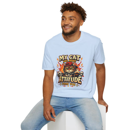 Cute funny cat t-shirt, sarcastic quote, cartoon cat graphic, light blue