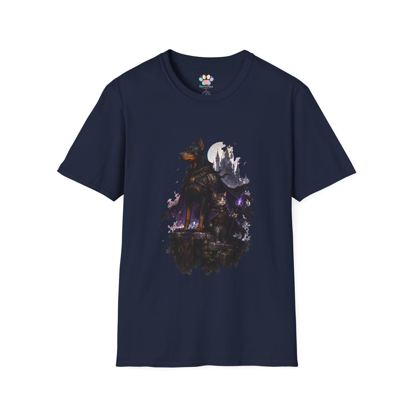 Doberman & Cat Guardian Gothic Castle T-Shirt