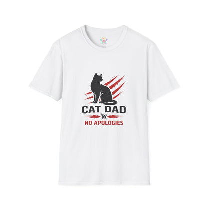 Cat Dad No Apologies t-shirt, black cat silhouette graphic, white