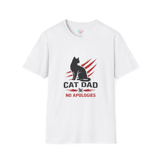 Cat Dad No Apologies t-shirt, black cat silhouette graphic, white