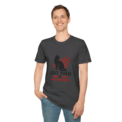 Cat Dad No Apologies t-shirt, bold cat dad graphic with claw scratch design, dark heather
