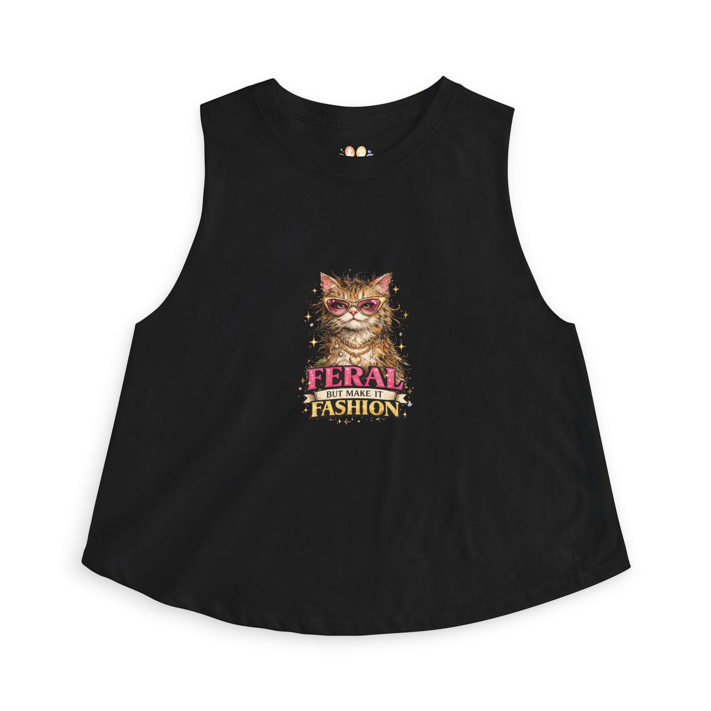 Feral But Make It Fashion tank top, fashionable cat graphic with attitude, black