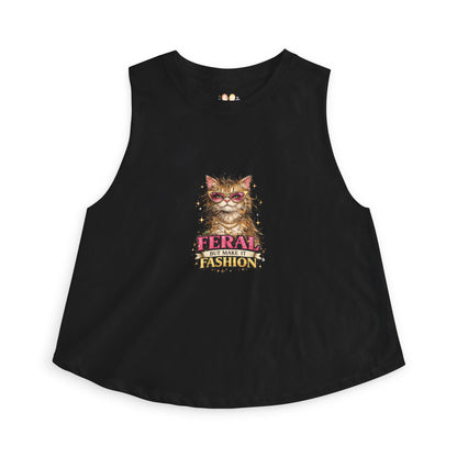 Feral But Make It Fashion tank top, fashionable cat graphic with attitude, black