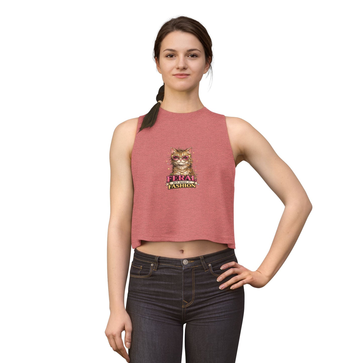 Feral But Make It Fashion tank top, trendy cat fashion graphic design, heather mauve
