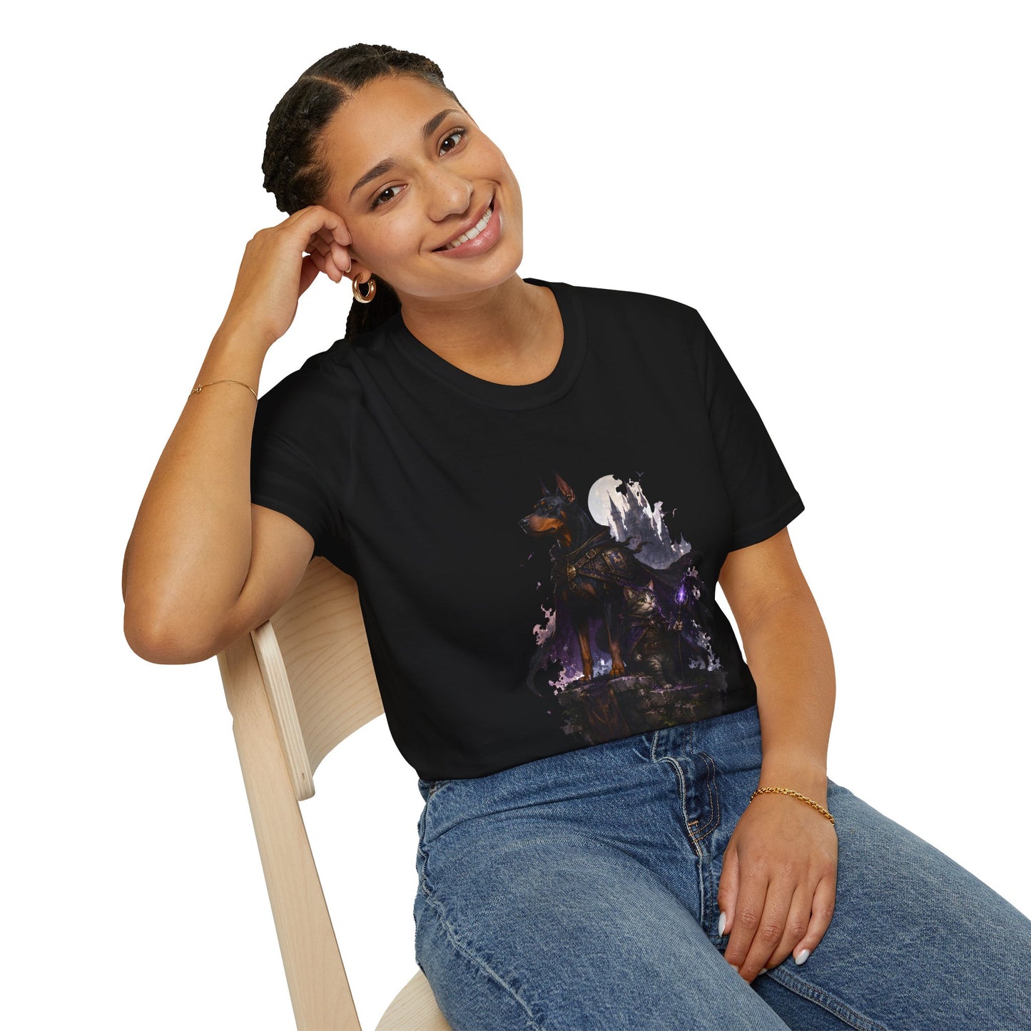 Doberman & Cat Guardian Gothic Castle T-Shirt