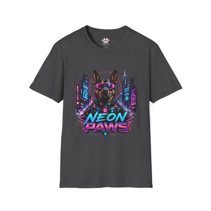 Neon Paws t-shirt, sci-fi neon dog illustration with futuristic canine design, dark heather