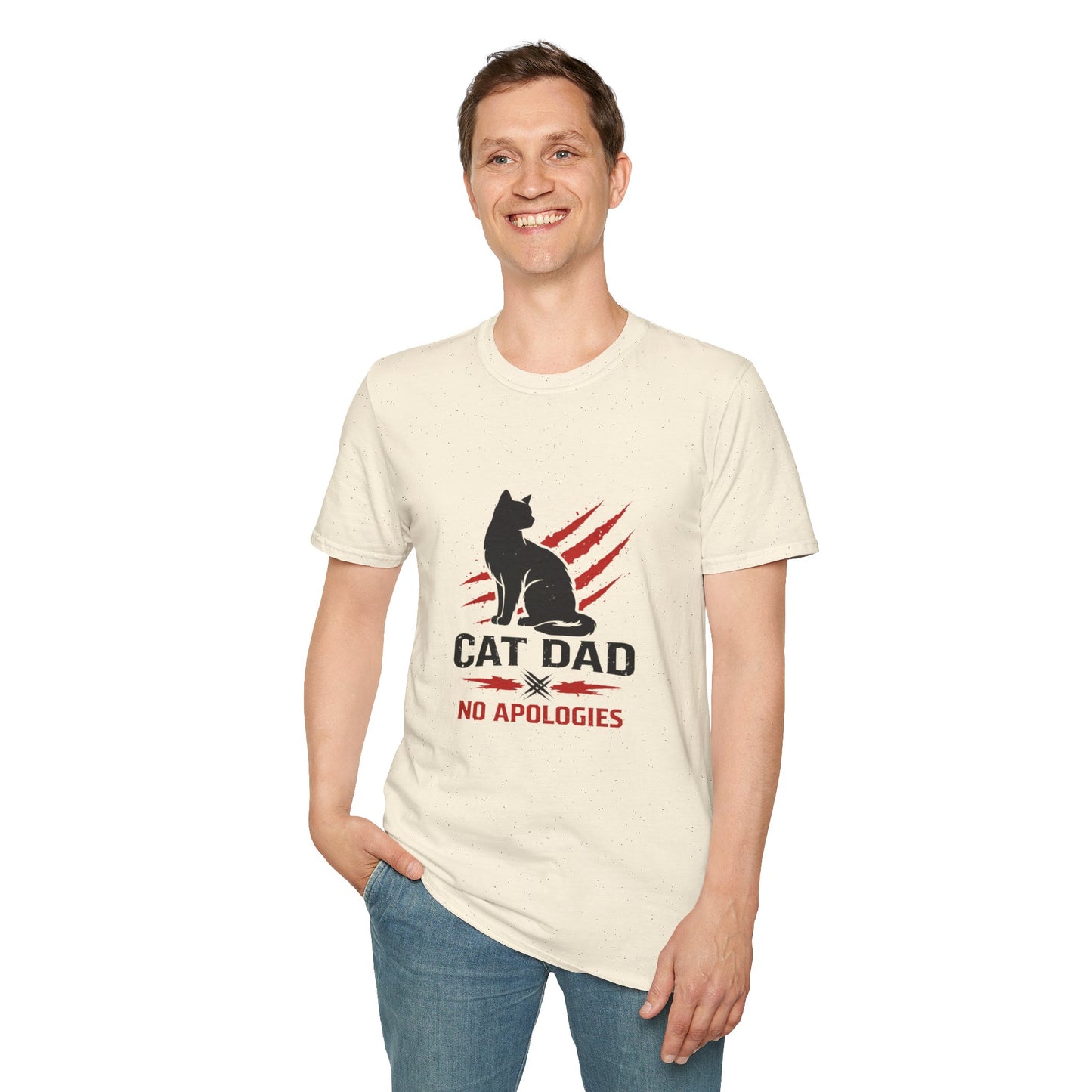 Cat Dad No Apologies t-shirt, cat lover graphic design with black cat and claw marks, natural