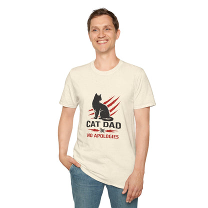 Cat Dad No Apologies t-shirt, cat lover graphic design with black cat and claw marks, natural