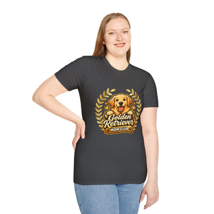 Golden Retriever Mom Club t-shirt, cute golden retriever illustration, dark heather gray