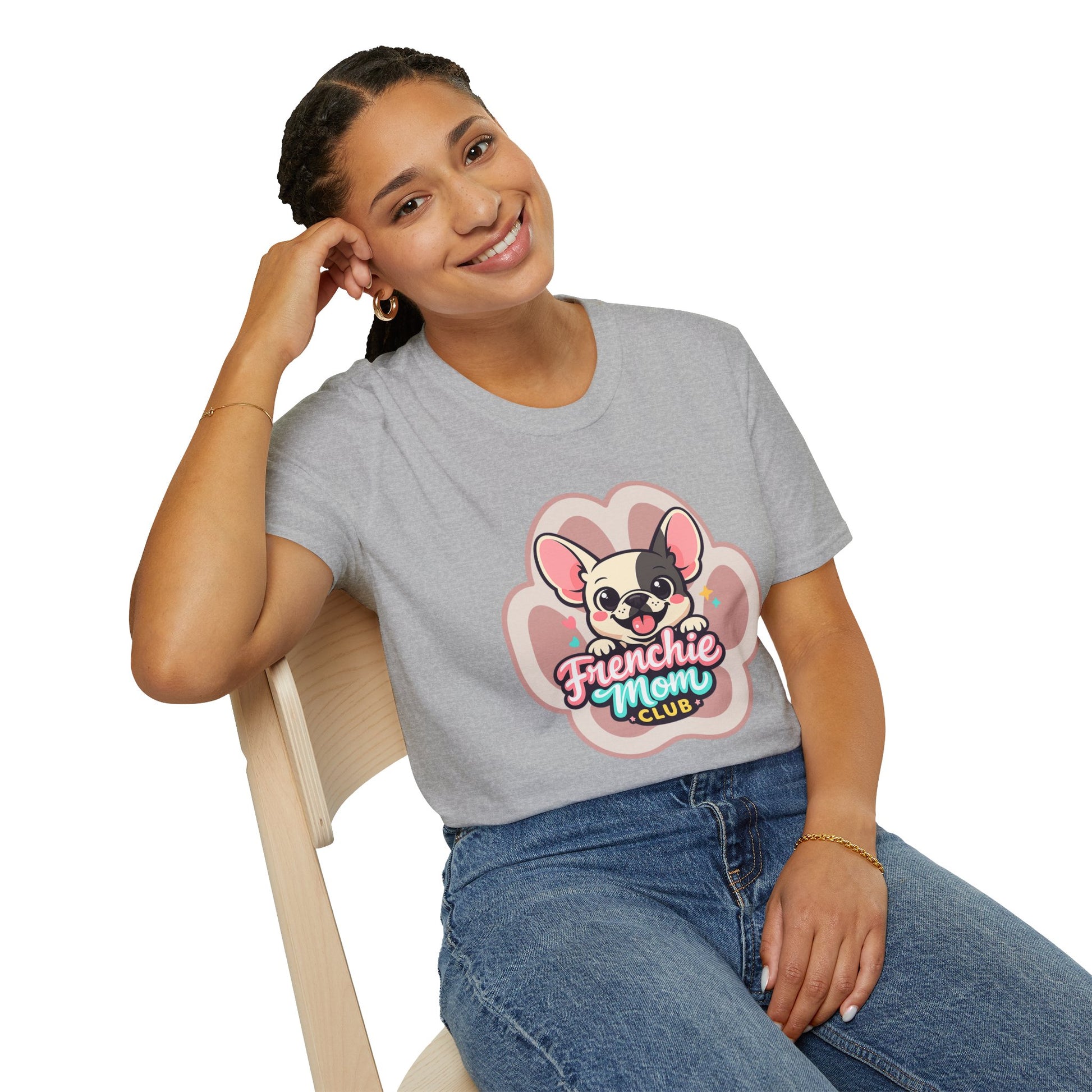 Frenchie mom club t-shirt, cute bulldog illustration, dog lover graphic tee, sport gray