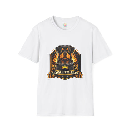 Rottweiler, “Loyal to Few” quote, strong guard dog graphic design, white