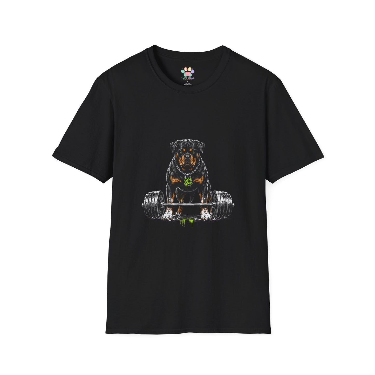 Rottweiler weightlifting t-shirt, strength training dog lover graphic, black