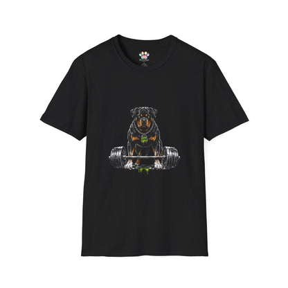 Rottweiler weightlifting t-shirt, strength training dog lover graphic, black