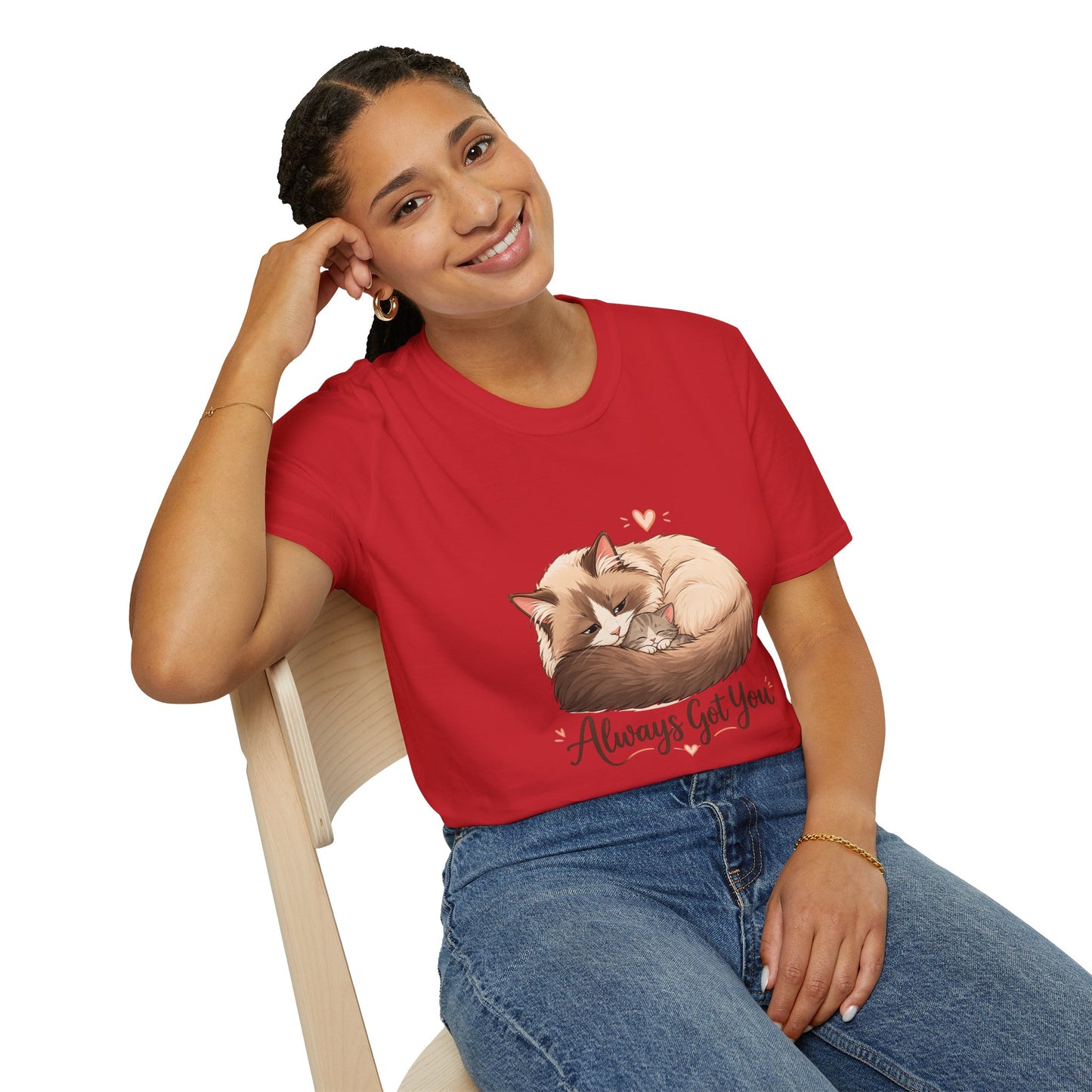 Always Got You t-shirt, cat with kitten graphic design, red