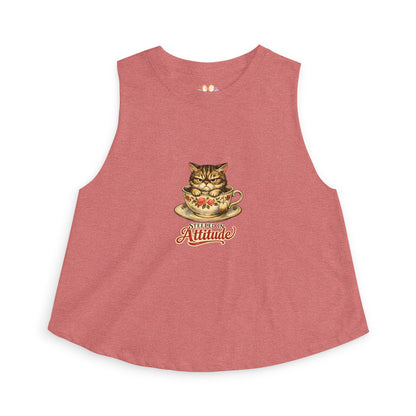 Steeped in Attitude tank top, grumpy cat teacup graphic design, heather mauve