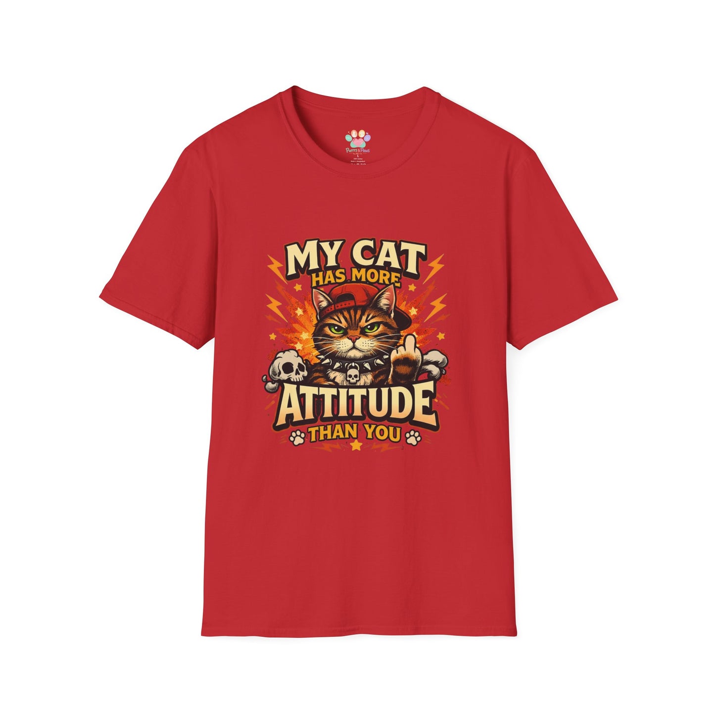 Funny sarcastic cat shirt, attitude quote, grumpy cat illustration, red