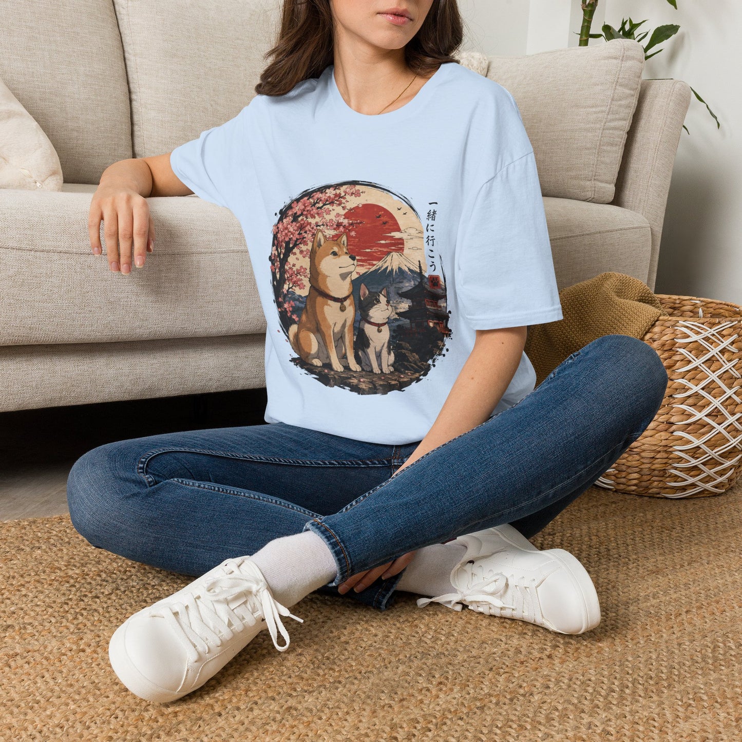 Shiba Inu & Cat Cherry Blossom T-Shirt