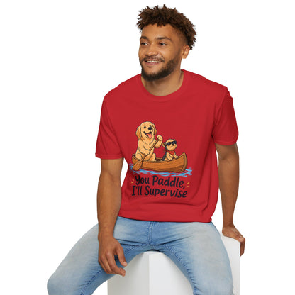 You Paddle I’ll Supervise t-shirt, dog canoe graphic design, red