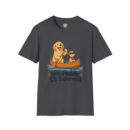 You Paddle I’ll Supervise t-shirt, dog lovers canoe scene graphic, dark heather