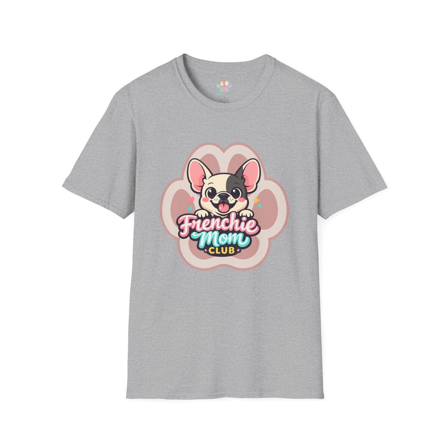 Frenchie mom club t-shirt, cute bulldog illustration, dog lover graphic tee, sport gray