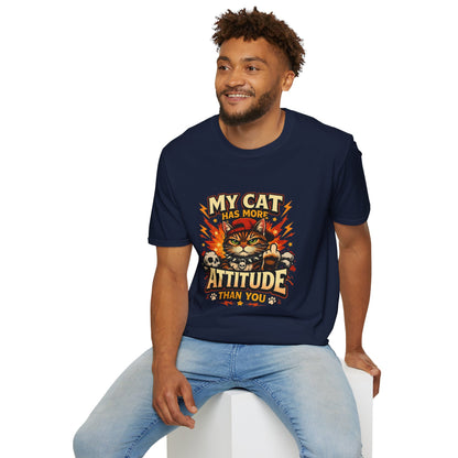 Funny cat graphic tee, sarcastic pet quote, grumpy cat design, navy