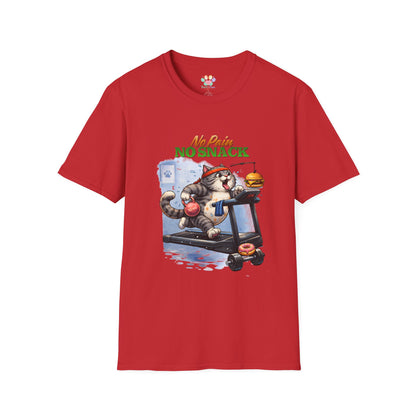 No Pain No Snack t-shirt, cat with food graphic illustration, red