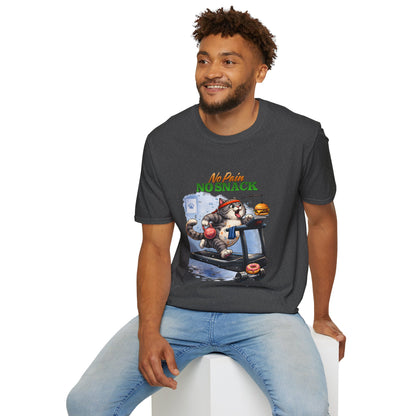 No Pain No Snack t-shirt, cat workout treadmill graphic, dark heather gray