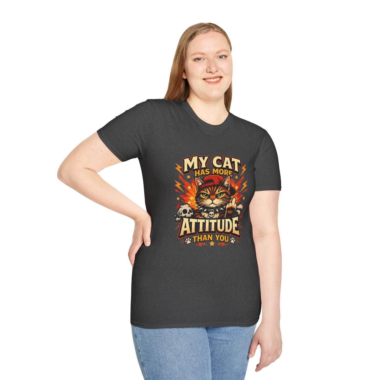Funny cat t-shirt, sarcastic pet quote, grumpy cat design, dark heather gray