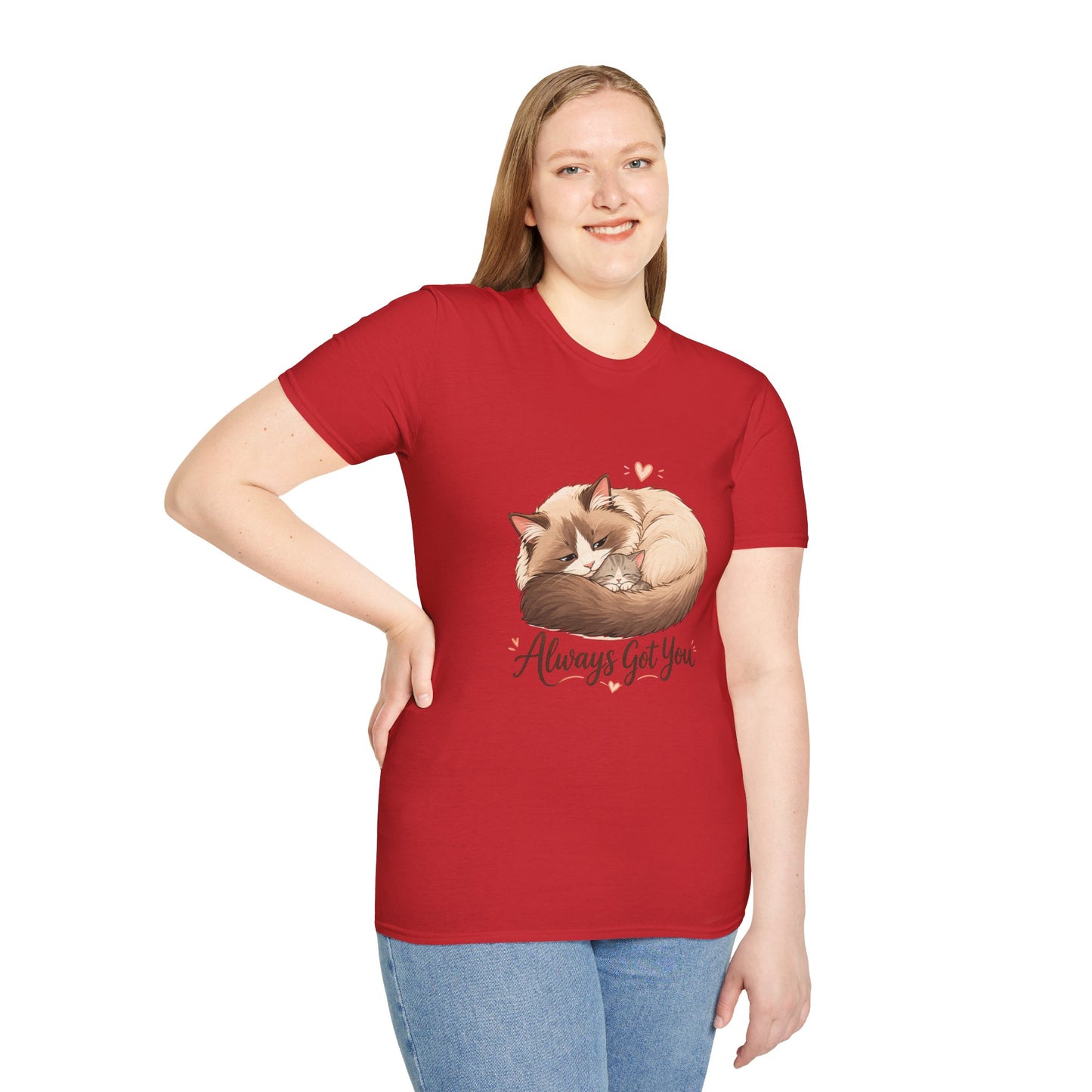 Always Got You t-shirt, cat with kitten graphic design, red