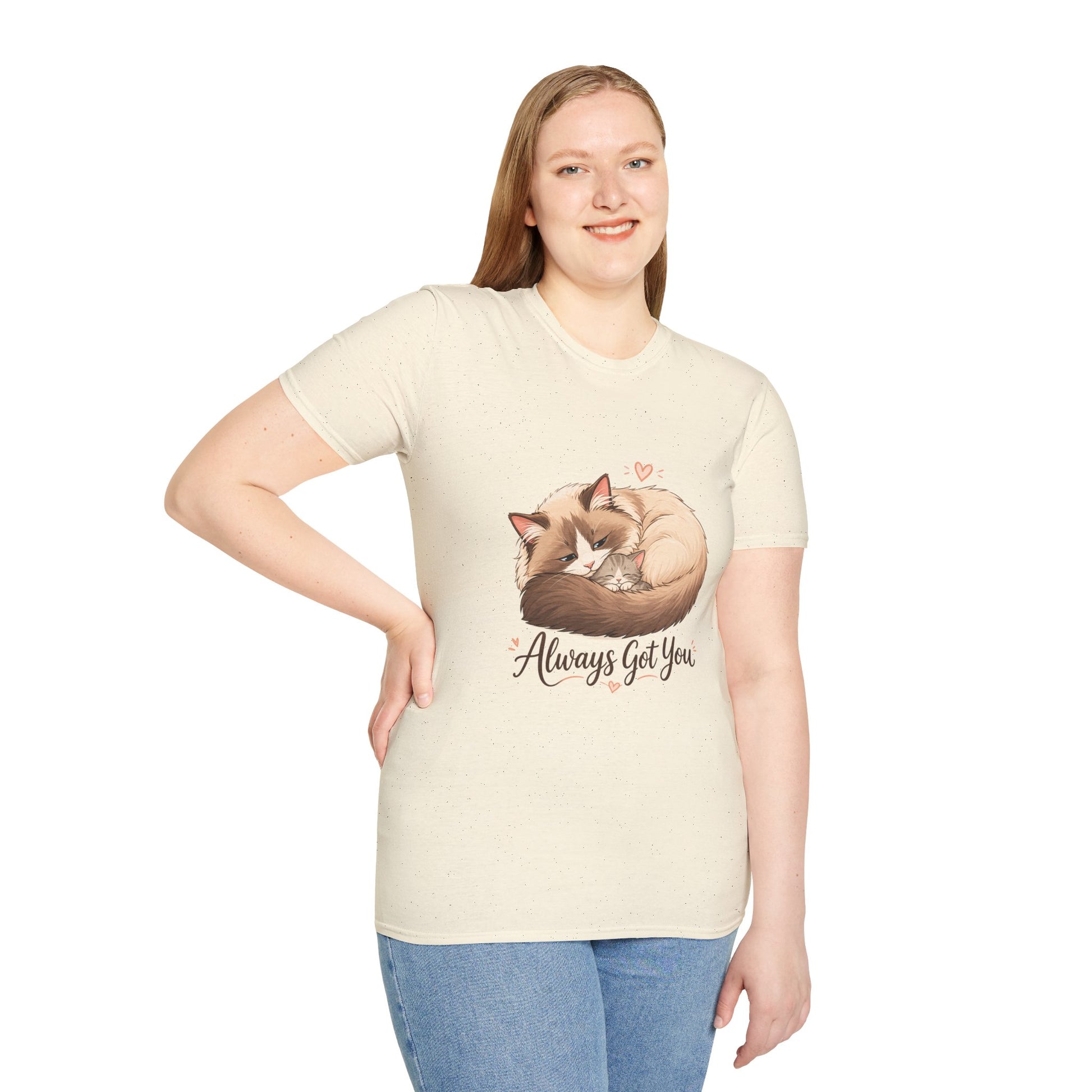 Always Got You t-shirt, cat with kitten illustration, natural