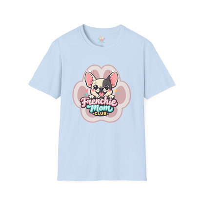 French bulldog mom shirt, cute Frenchie graphic, “Frenchie Mom Club” design, light blue