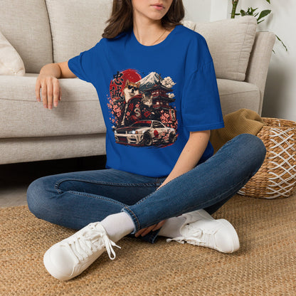 Samurai Shiba Inu and Tabby Cat t-shirt, samurai animal duo graphic with sports car and sakura, royal
