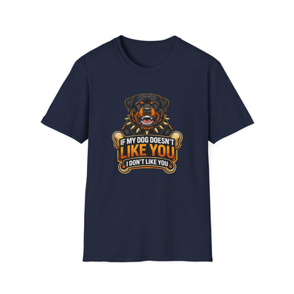 If My Dog Doesn’t Like You shirt, Rottweiler graphic design, humorous dog owner tee, navy