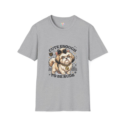 Cute Enough To Be Rude dog t-shirt, small dog diva graphic with bow and necklace, sport gray