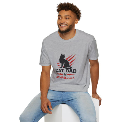 Cat Dad No Apologies t-shirt, minimalist black cat silhouette illustration, sport grey