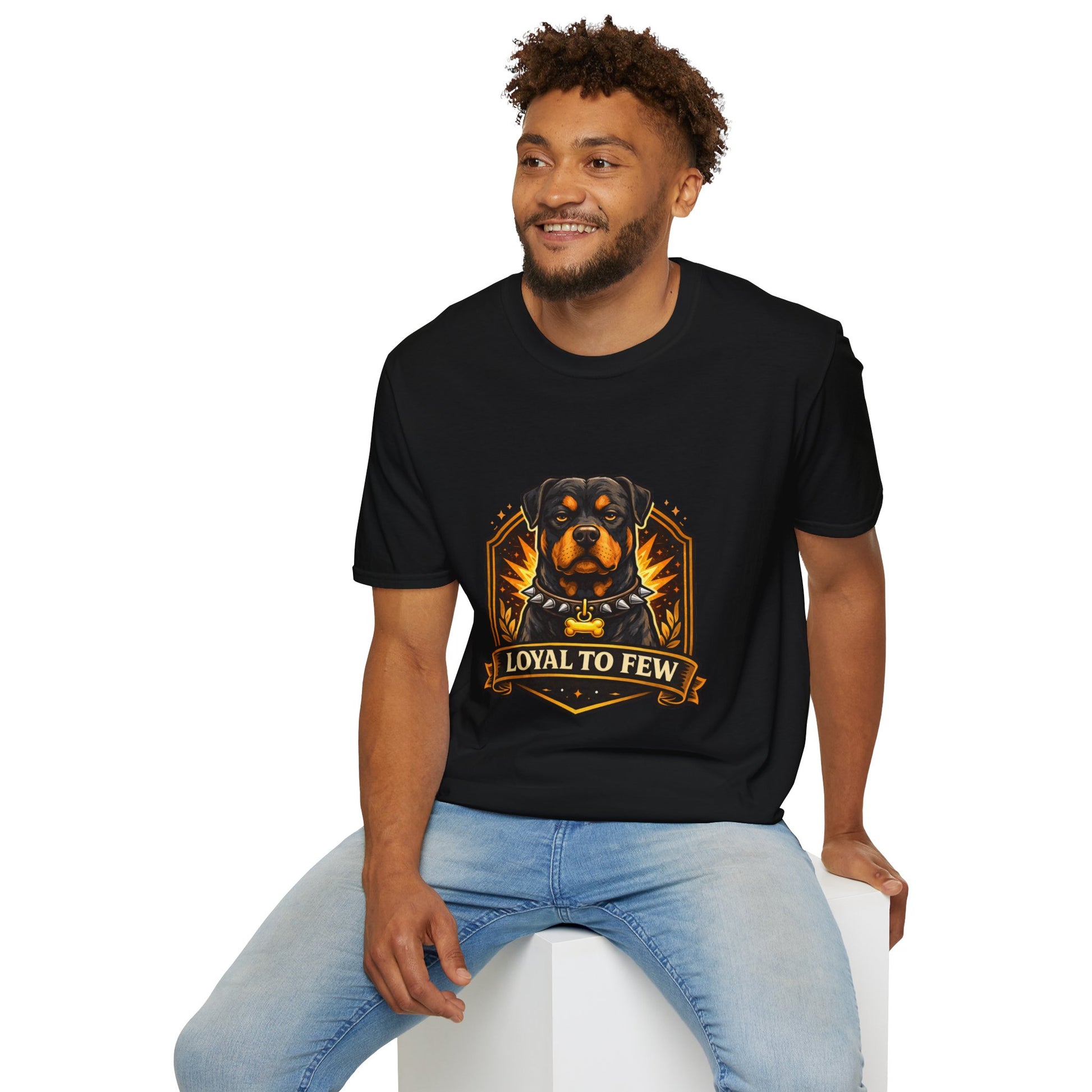Rottweiler, “Loyal to Few” quote, guard dog graphic illustration, black