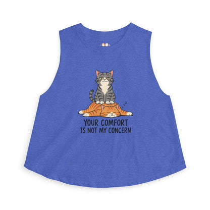 Your Comfort Is Not My Concern tank top, sassy cat sitting pose illustration, true royal