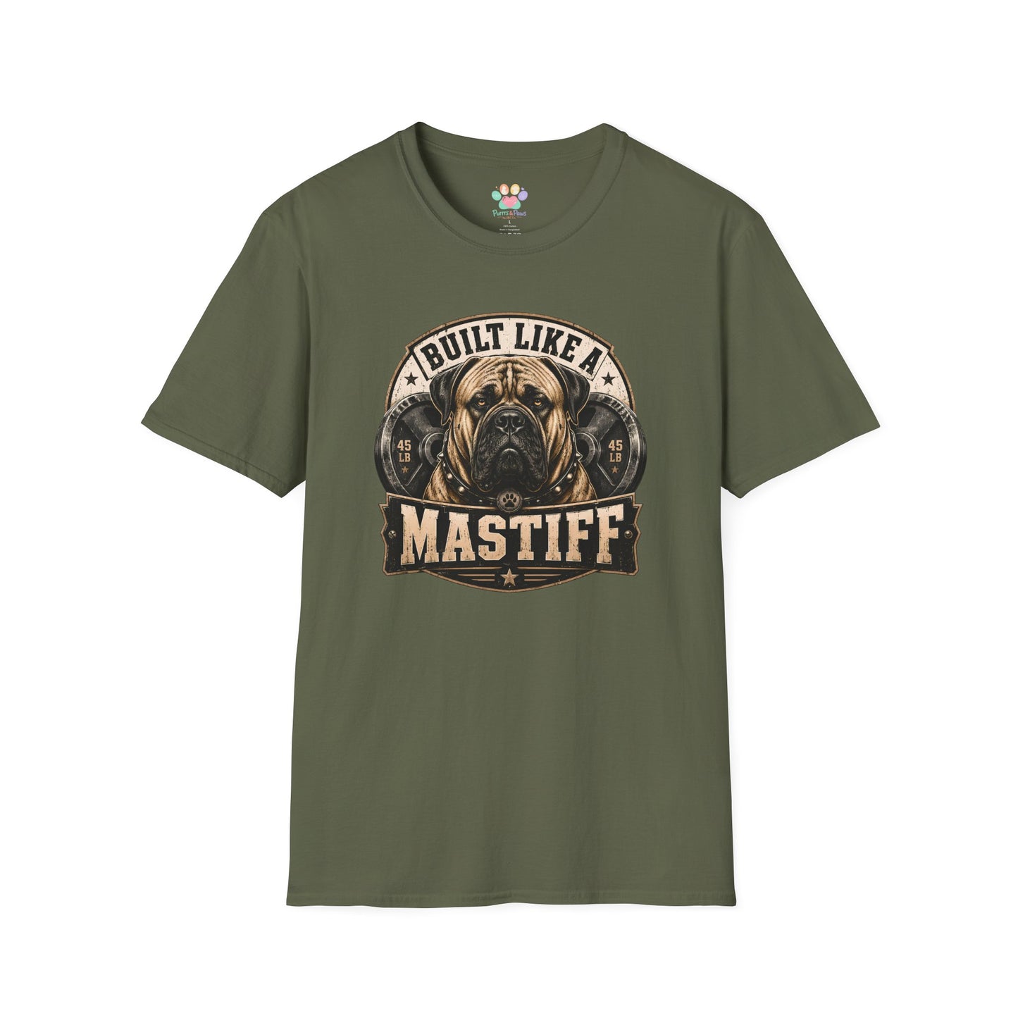 Built Like A Mastiff t-shirt, giant breed dog strength and loyalty graphic, military green
