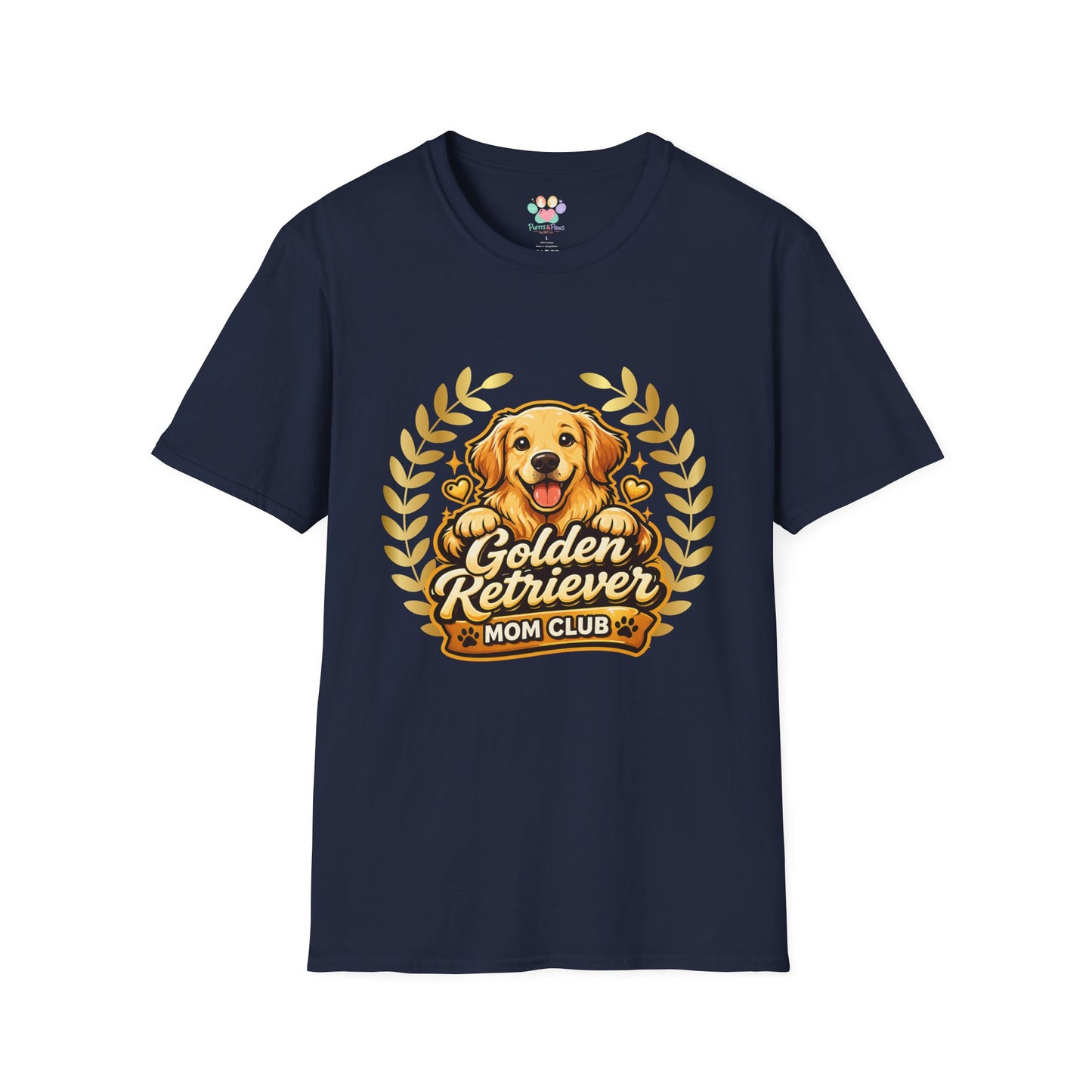 Golden Retriever Mom Club shirt, adorable golden retriever puppy graphic, navy